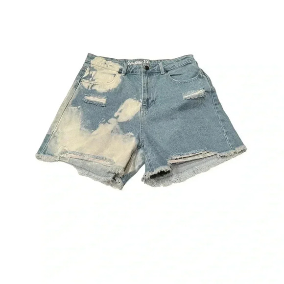 WOMEN’S ORGANIC BLUE DISTRESSED ACID WASH DENIM SHORTS•SIZE 31•NWT• - Picture 3 of 10